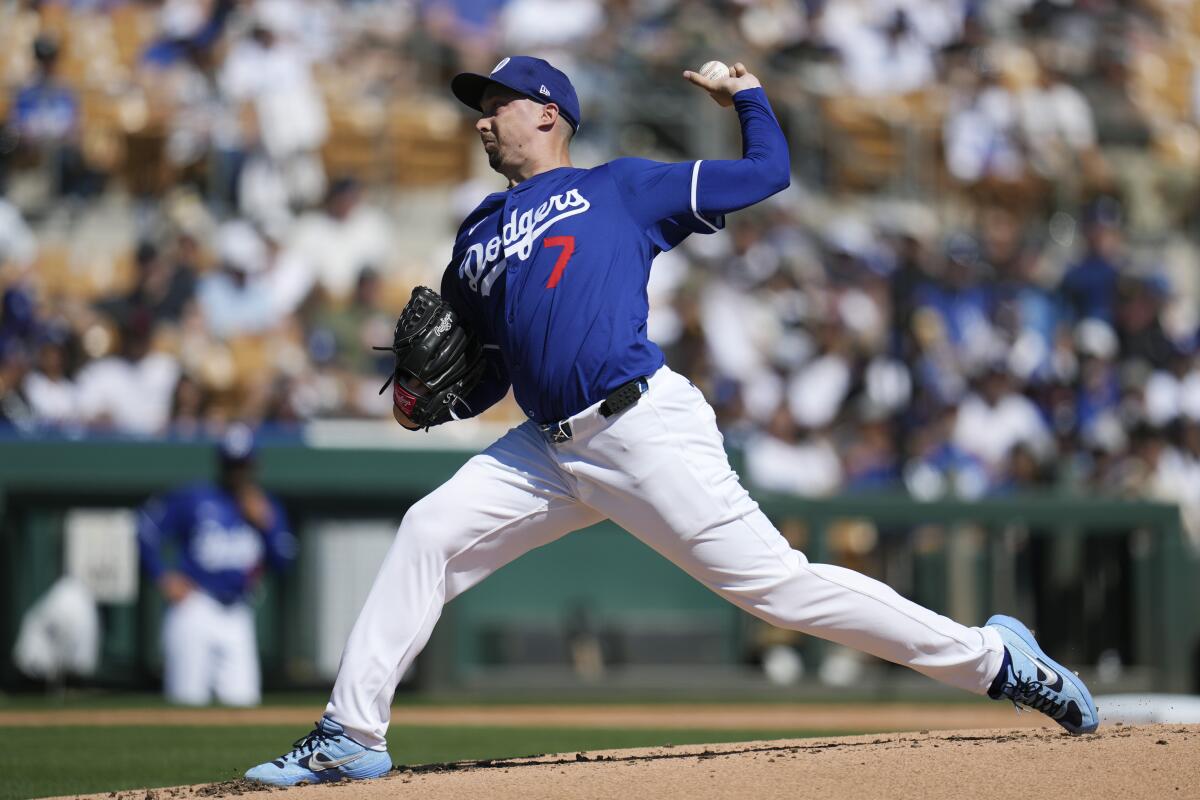 Dodgers starting pitcher Blake Snell delivers against the Athletics on Sunday.