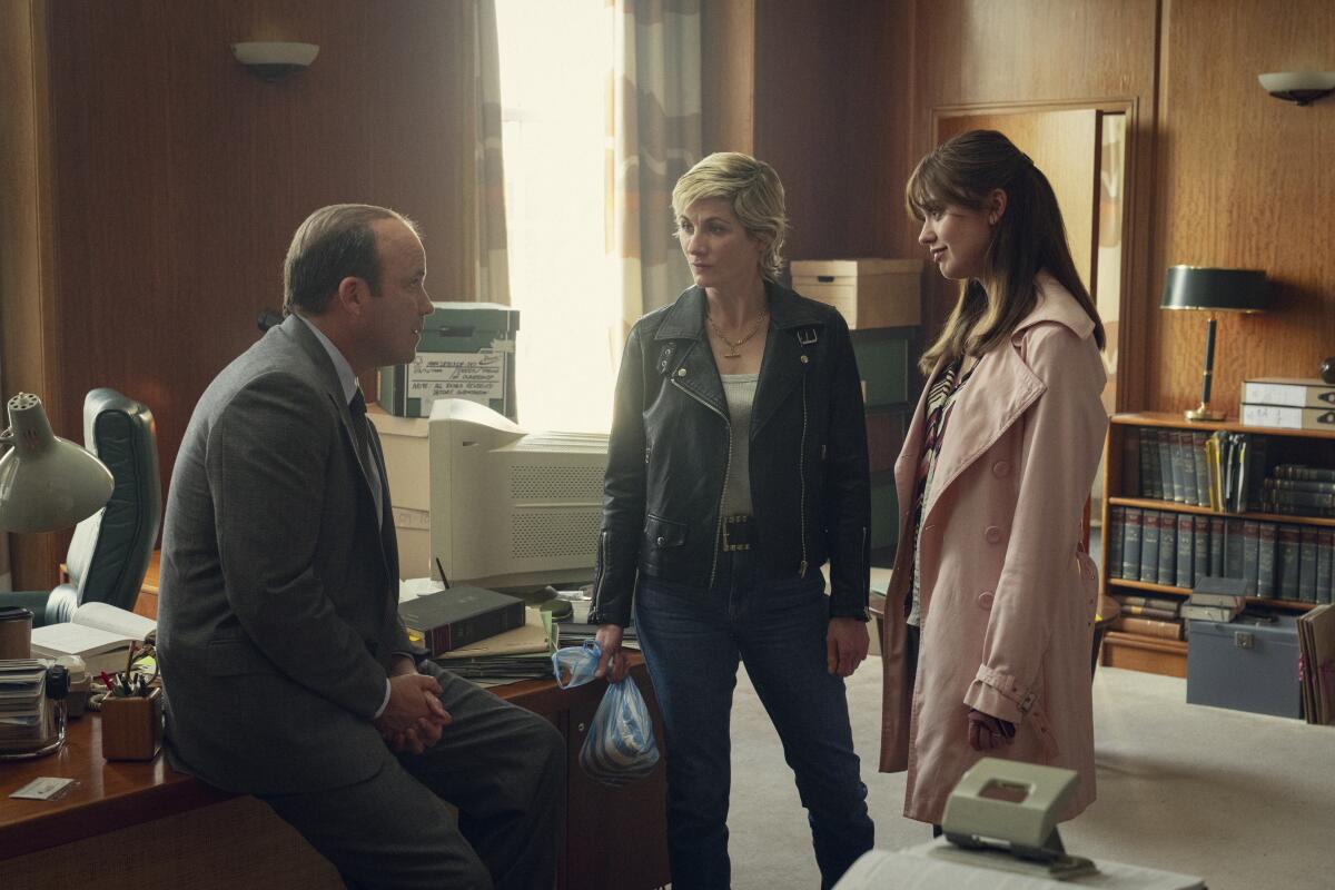 Rory Kinnear, from left, Jodie Whittaker and Aimee Lou Wood in "Toxic Town."