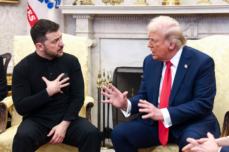 Volodymyr Zelensky and Donald Trump meeting in the Oval Office.