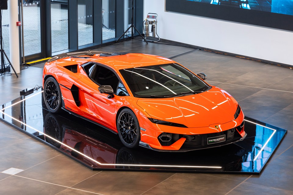 Orange Lamborghini Temerario on display.