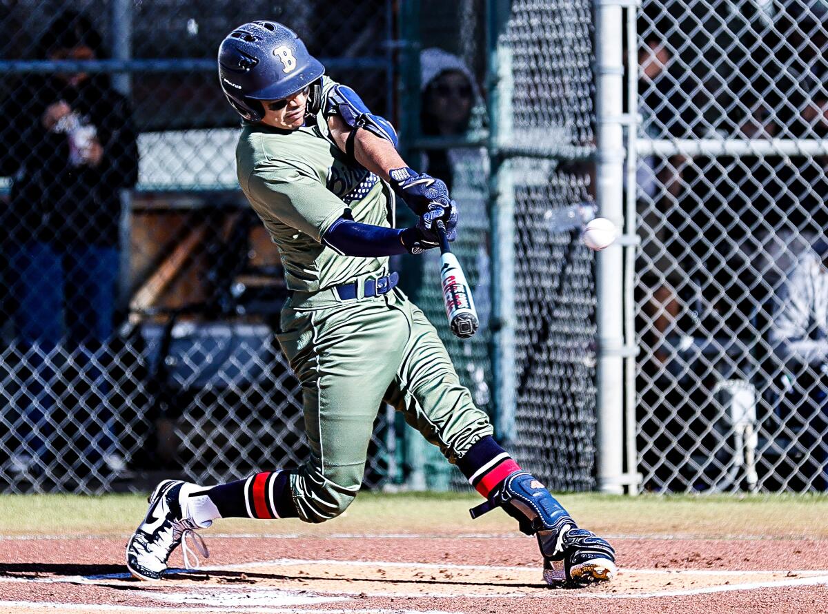 Isaac Monterrubio of Birmingham hits a first-inning home run in 9-3 win over Granada Hills.