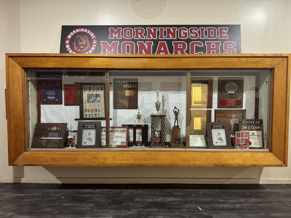 Display case in Morningside High gym. The school is closing on June 30. It opened in 1951.