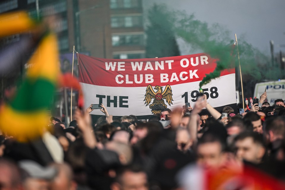 Manchester United fans protesting the Glazers' ownership.