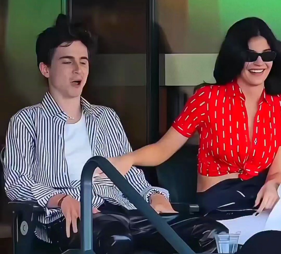 Kylie Jenner and Timothée Chalamet at a tennis match.