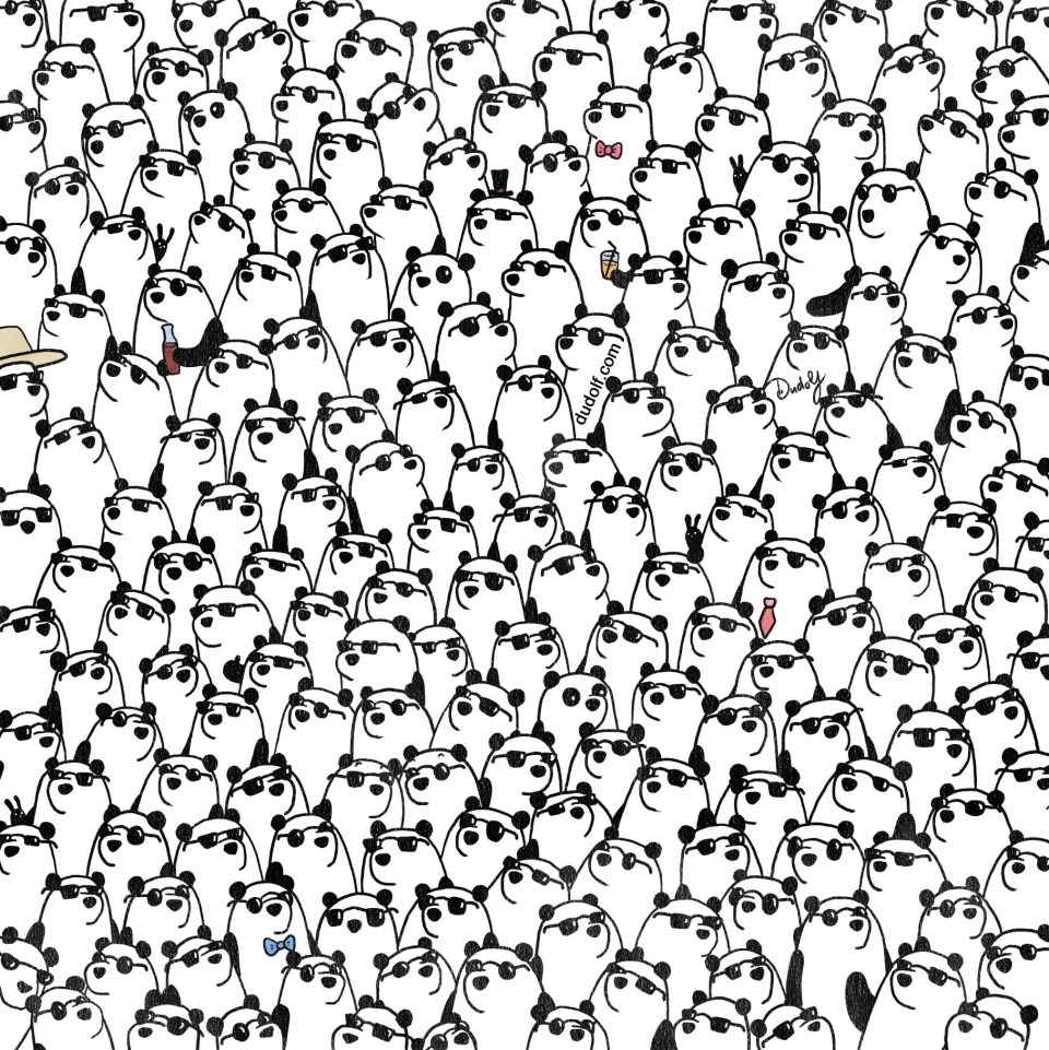 Illustration of many pandas wearing sunglasses.