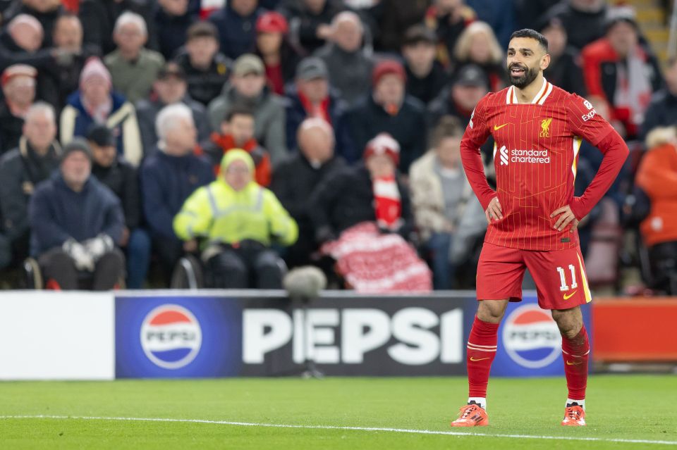 Mo Salah of Liverpool FC on the Anfield pitch.