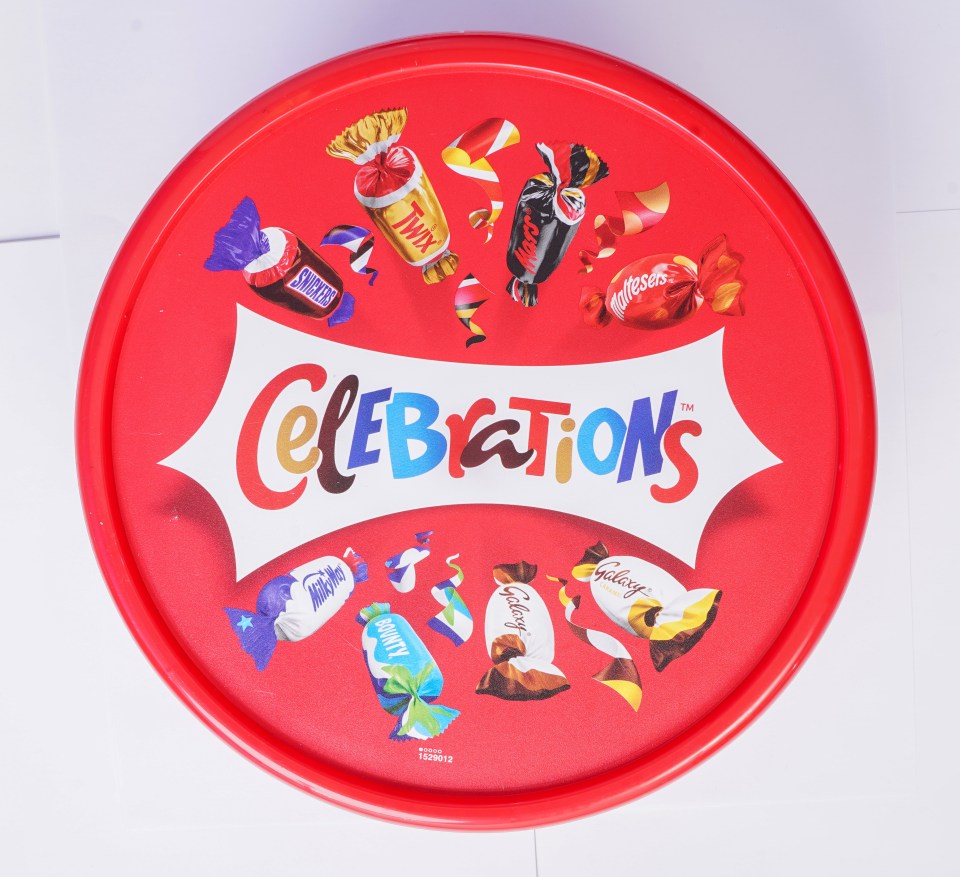 Top of a Celebrations chocolate tub.