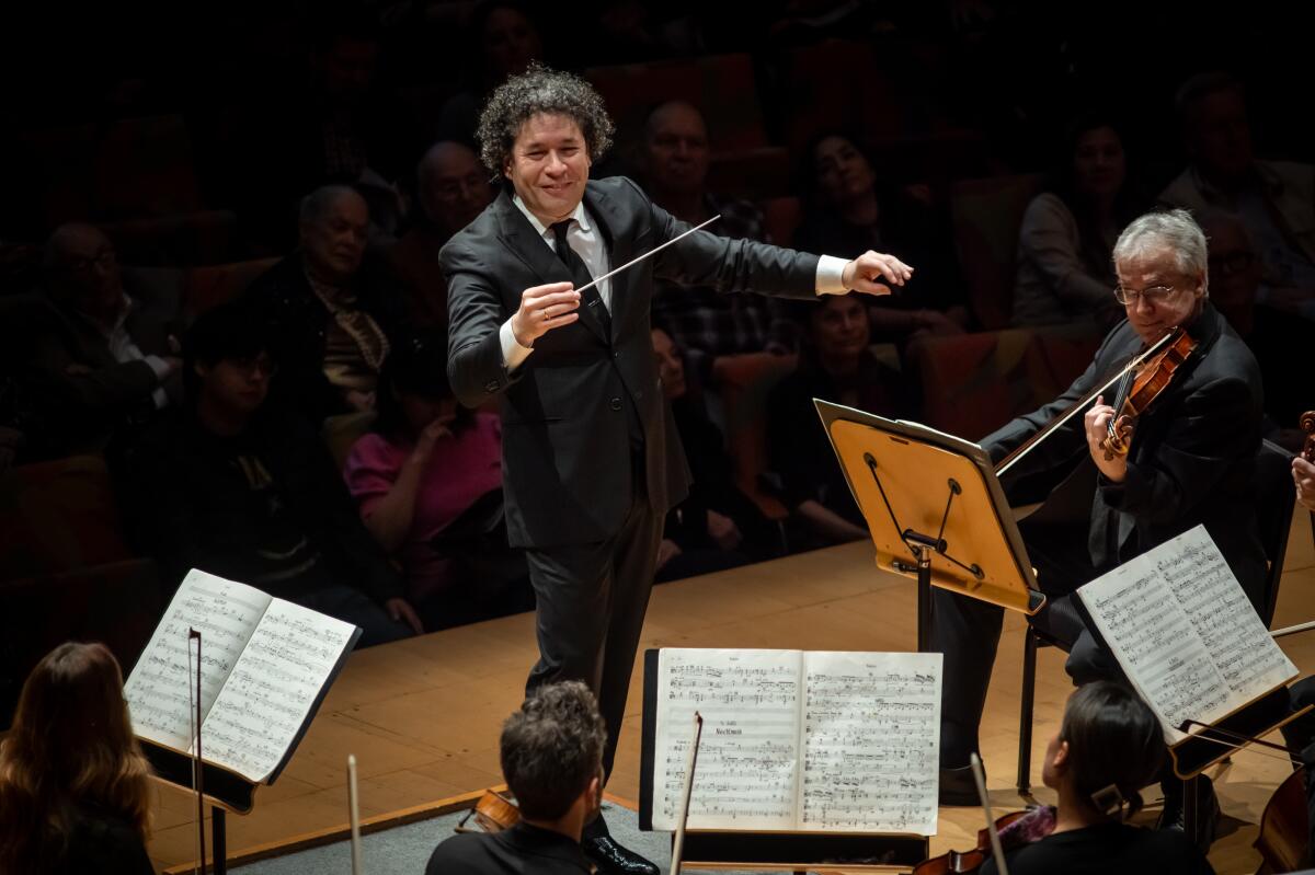 Gustavo Dudamel conducts the Los Angeles Philharmonic during an afternoon performance of the series Mahler Grooves. 