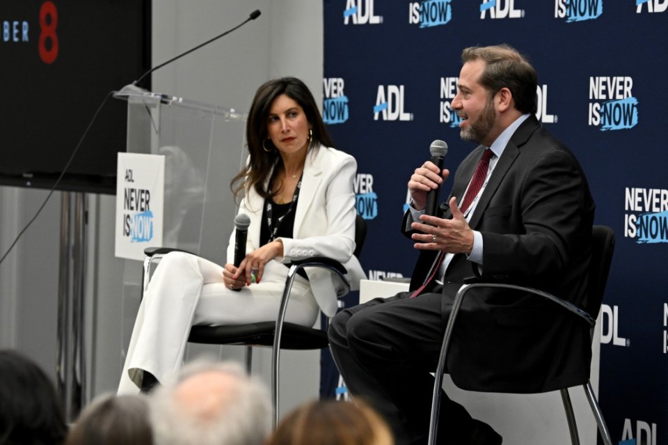 NEW YORK, NEW YORK - MARCH 03: Director and EP Wendy Sachs and ADL SVP Counter-Extremism and Intelligence Oren Segal discuss the film, "October 8", which is about the explosion of antisemitism on college campuses, on social media, and in the streets of America, in the aftermath of Hamas's attack on Israel on October 7, 2023. The Film was screened at ADL's Never Is Now at the Javits Center in NYC on Monday, March 3, 2025. (Photo by Bryan Bedder/Getty Images for Anti-Defamation League)