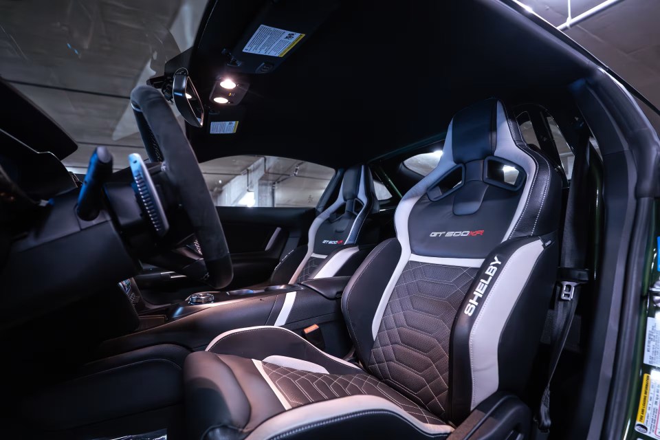 Interior view of a Ford Shelby GT500KR's Recaro leather seats.