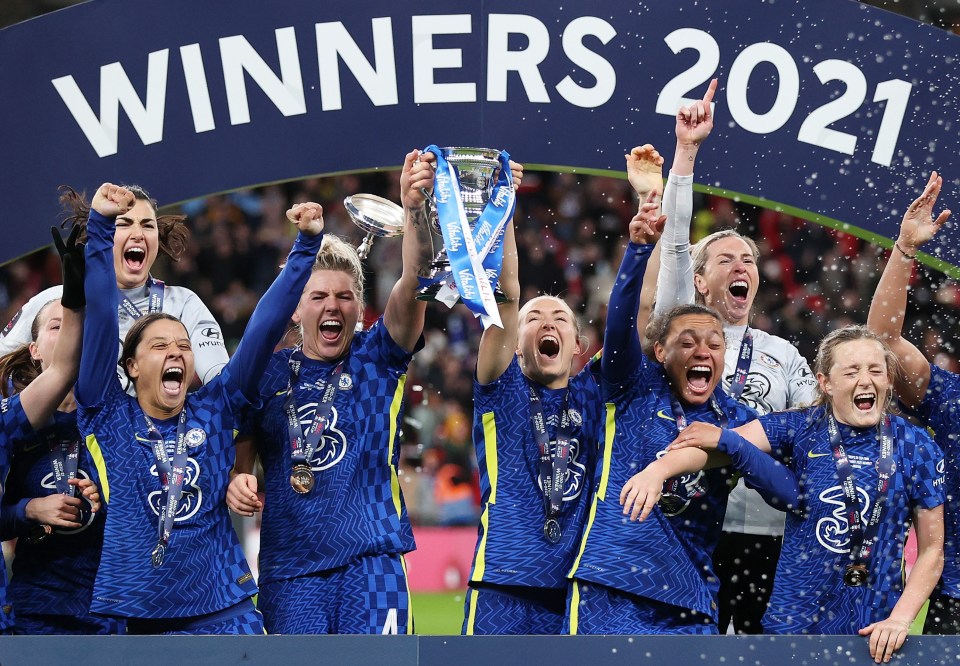 Chelsea players celebrating FA Cup victory.