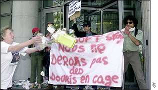 Activists protesting against a reality TV show damage the show's house.