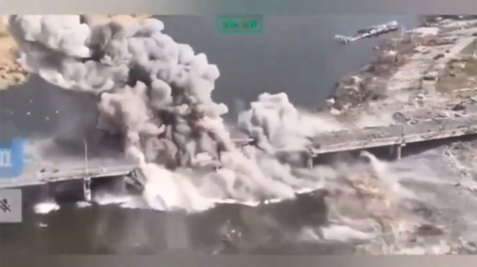 Ukraine's air forces destroy a key bridge over the Konka River in Russia-occupied Oleshky, Kherson region, in an airstrike.