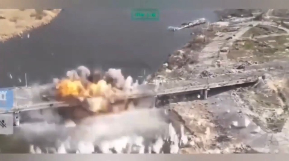 Ukraine's air forces destroy a key bridge over the Konka River in Russia-occupied Oleshky, Kherson region, in an airstrike.