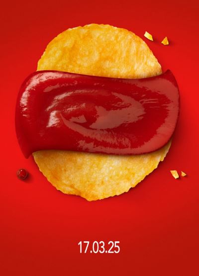 Potato chip with ketchup.