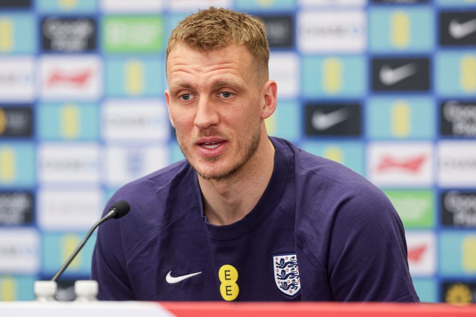 Dan Burn of the England national team at a press conference.