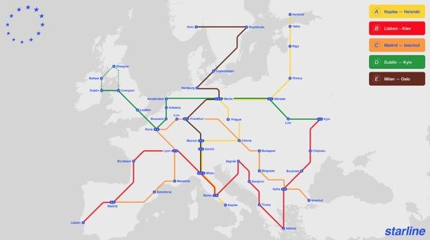 Map of the possible Starline stops