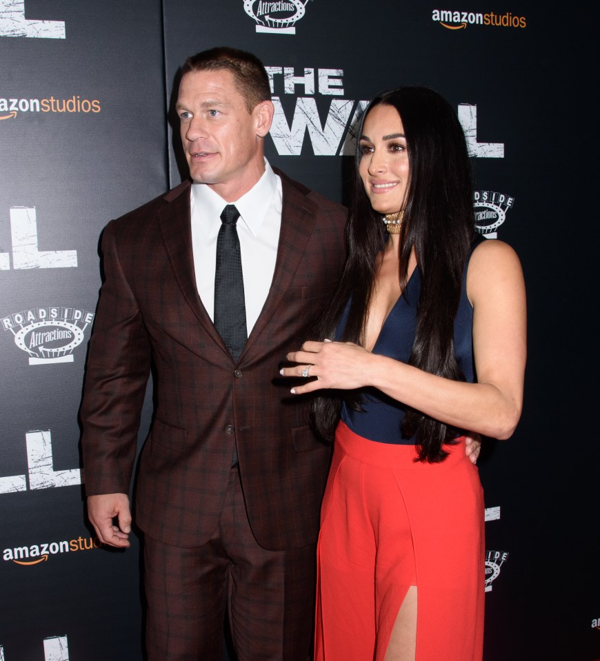 John Cena and Nikki Bella at the premiere of "The Wall."