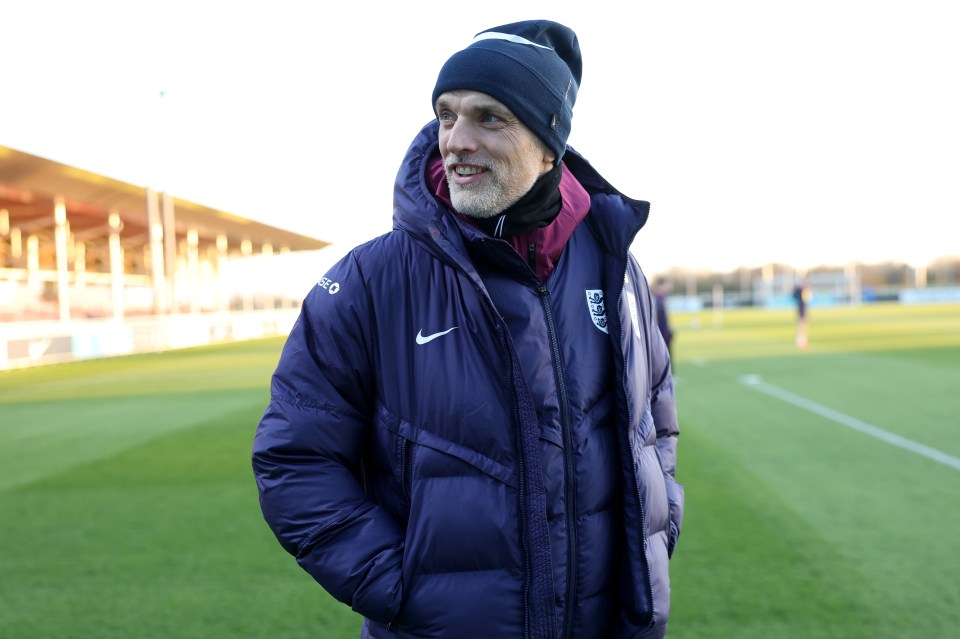 Thomas Tuchel, Head Coach of England, at a training session.