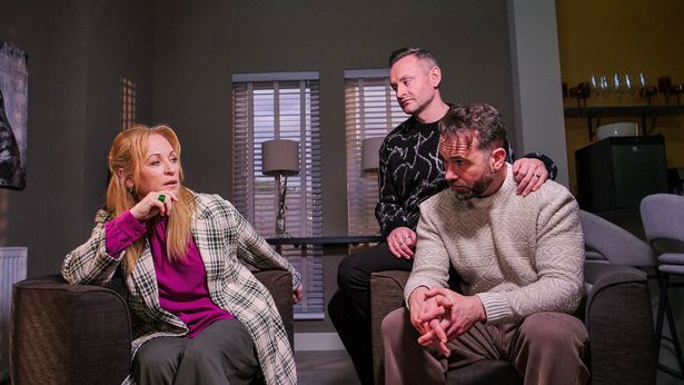 Gail Watson, Darren Brownlie and Edward Corrie in a scene from River City.