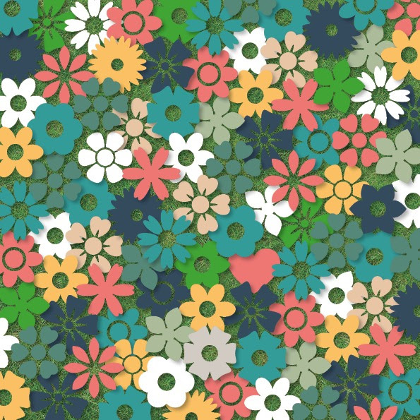 Illustration of colorful flowers on a green background.