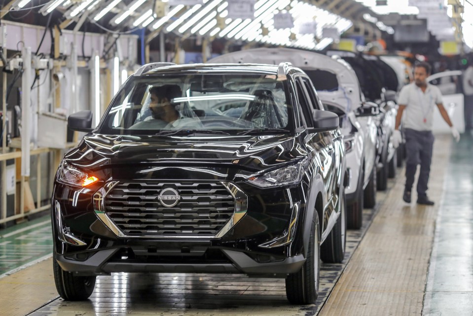 Nissan Magnite vehicles on a production line.