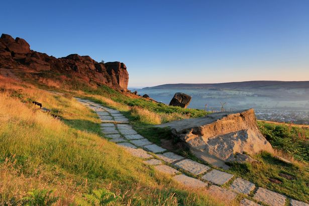 The path leading up to the Cow & Calf rocks on Ilkley Moor, a famous landmark above the West Yorkshire spa town of Ilkley.