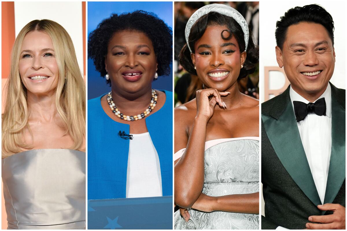 Chelsea Handler, from left, Stacey Abrams, Amanda Gorman and Jon M. Chu.