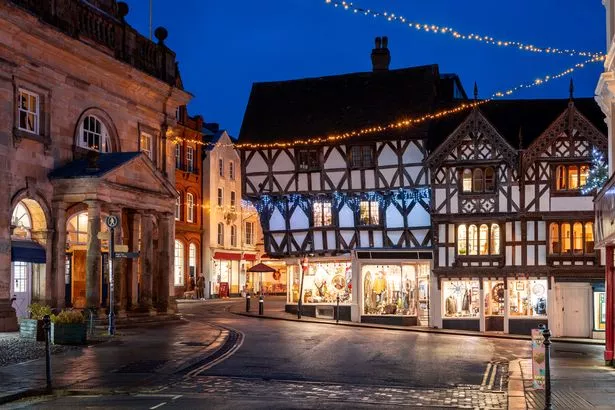 Christmas Lights, High Street, Ludlow, Shropshire, England