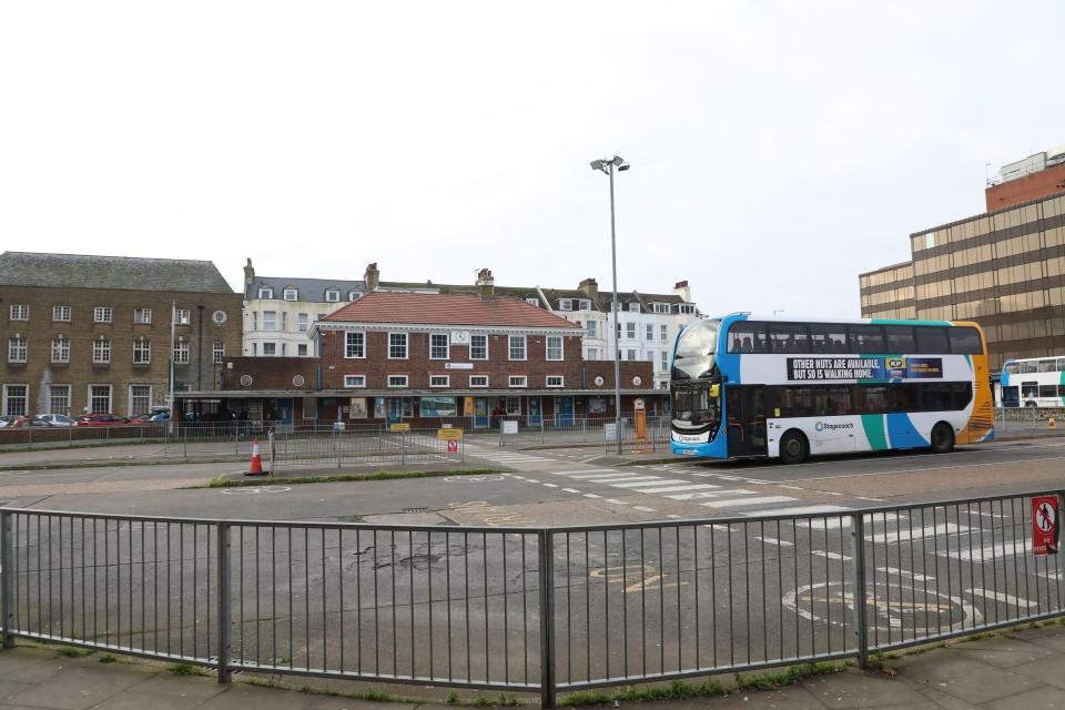 Bus station with a Stagecoach bus.