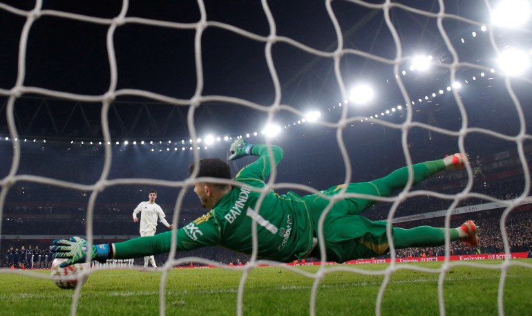 Soccer Football - FA Cup - Third Round - Arsenal v Manchester United - Emirates Stadium, London, Britain - January 12, 2025 Arsenal's Kai Havertz has his shot saved by Manchester United's Altay Bayindir during the penalty shoot-out Action Images via Reuters/Andrew Couldridge TPX IMAGES OF THE DAY