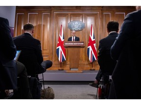 Keir Starmer, UK prime minister, speaks during a news conference following a virtual call with international leaders on support for Ukraine in London, UK, on Saturday, March 15, 2025. Photographer: Betty Laura Zapata/Bloomberg