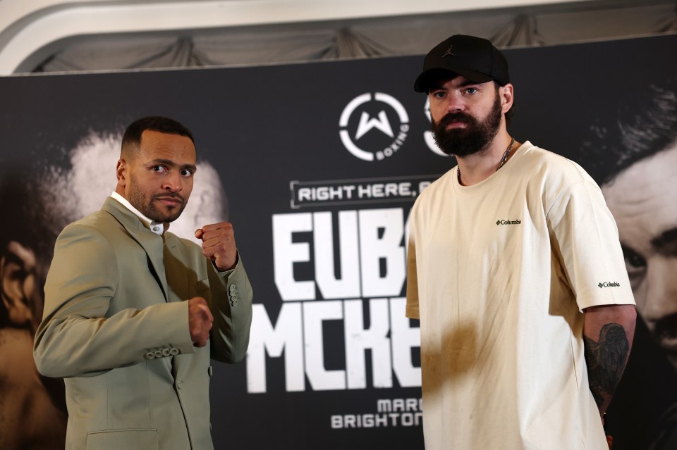 Harlem Eubank and Tyrone McKenna posing at a boxing press conference.