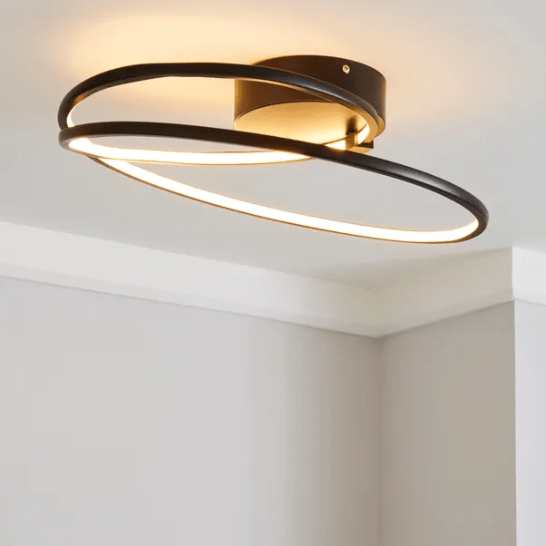 Black oval ceiling light with integrated LED.