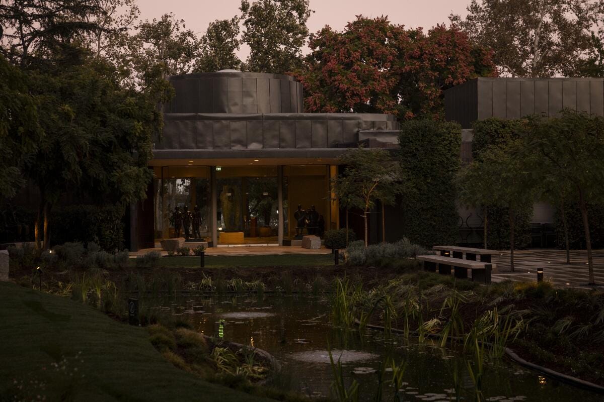  The lobby of the Norton Simon Museum and its back garden pond.