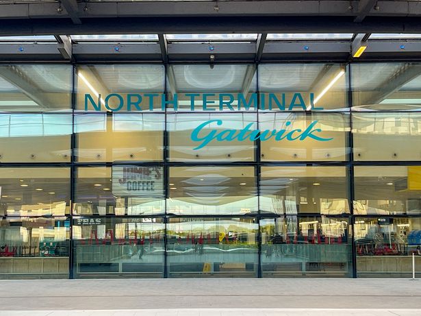 London, England - May 2022: Front exterior view of the North terminal at London Gatwick aiport.