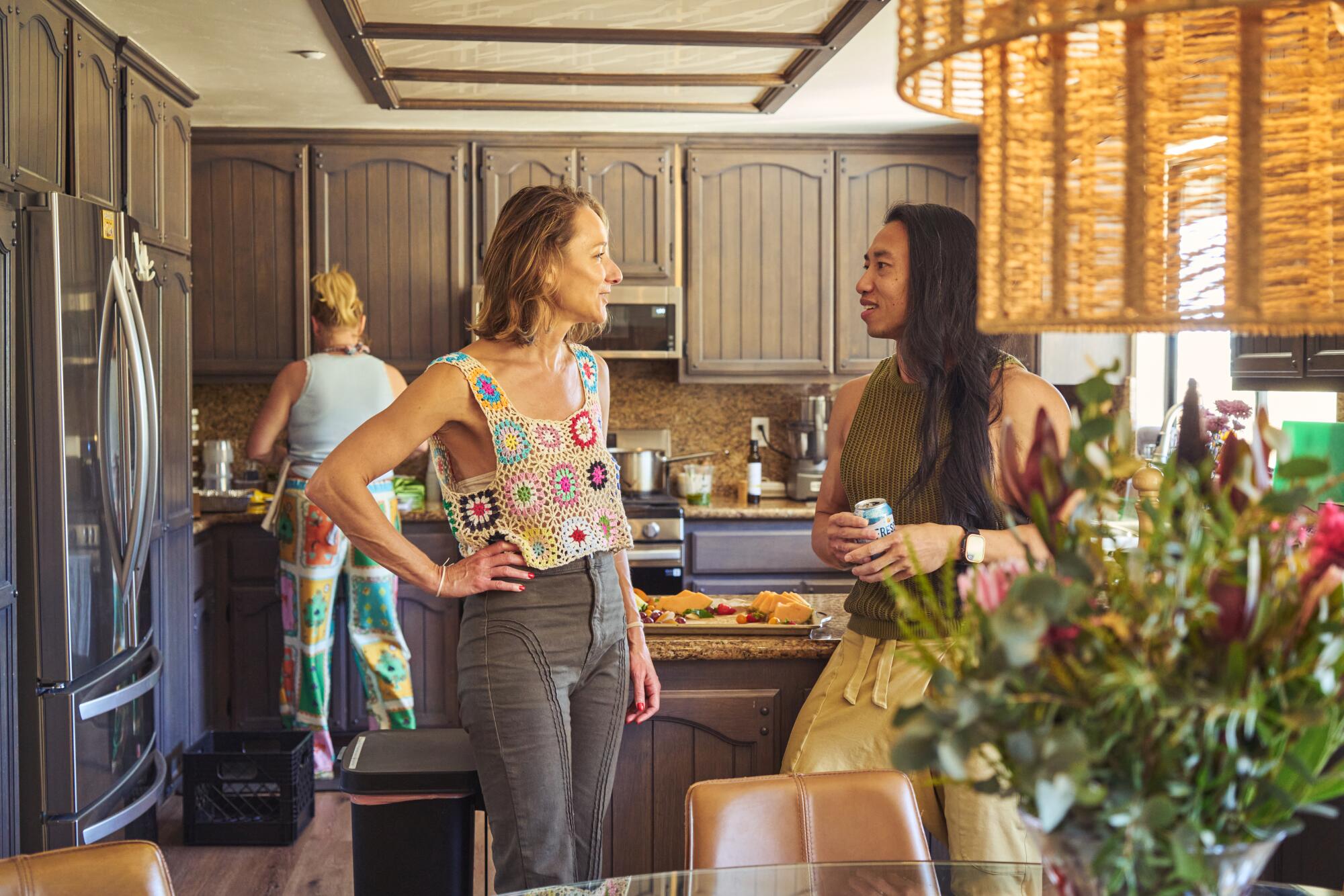 Retreat participants in the kitchen.