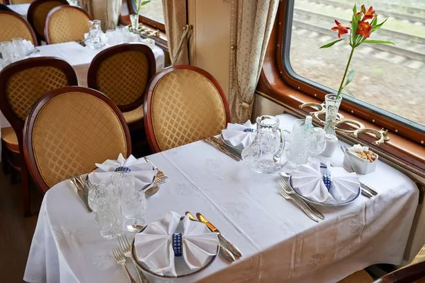 Dining car in the luxury Trans siberian express train