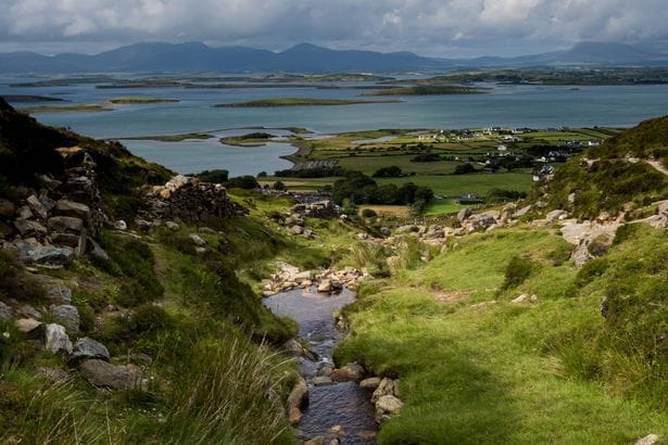 Looking to Murrisk and Clew Bay from the Croagh Patrick trail.