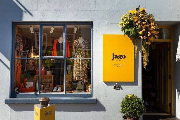 A peach-coloured shop front in Narberth 