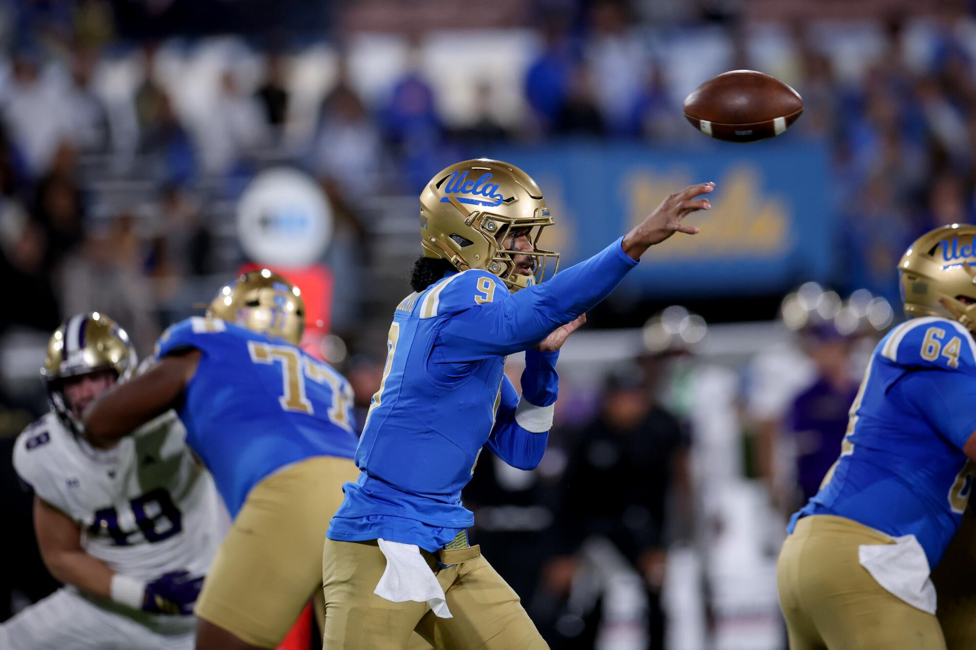 UCLA quarterback Nico Iamaleava passes in the first half against Washington on Saturday night.