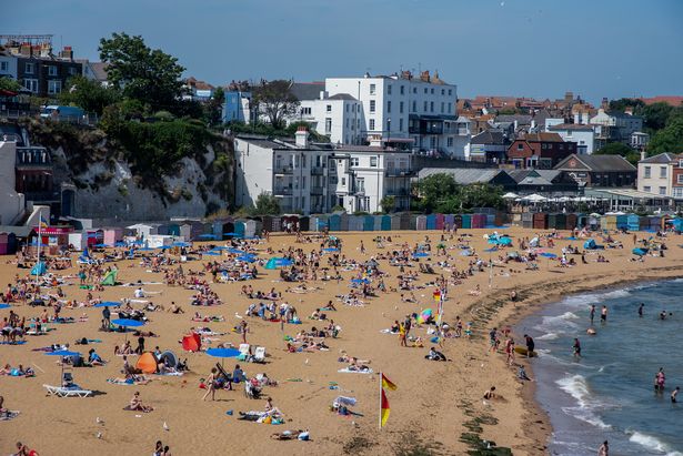Very busy Viking Bay on a very hot and sunny day in Broadstairs