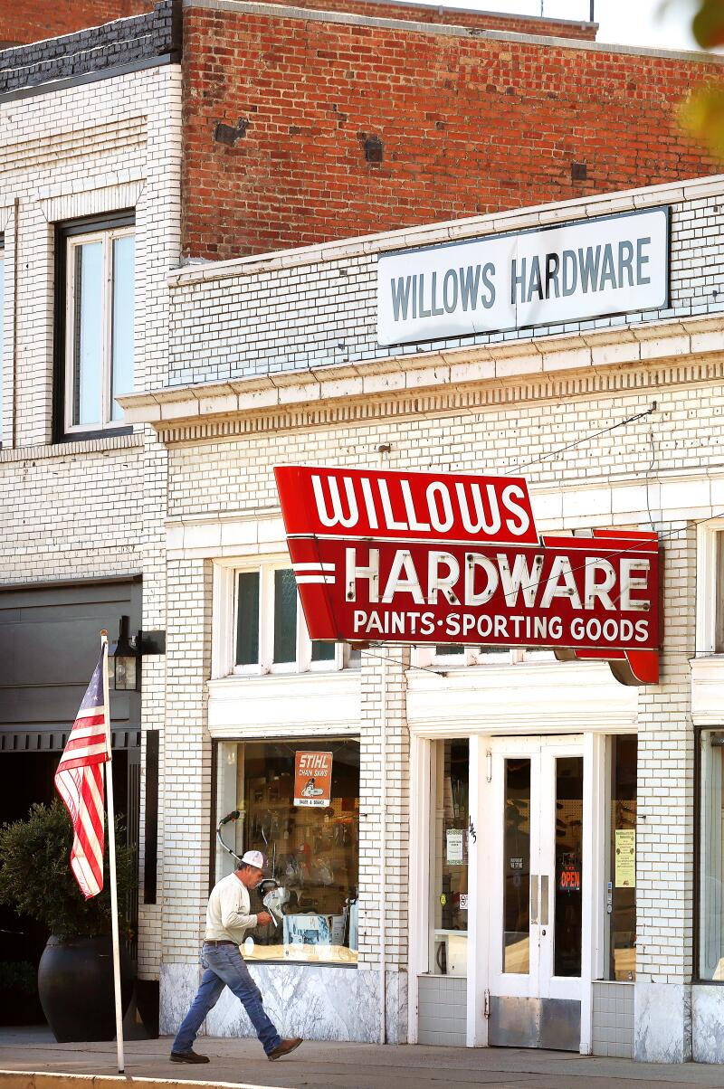A customer walks into Willows Hardware store in Willows