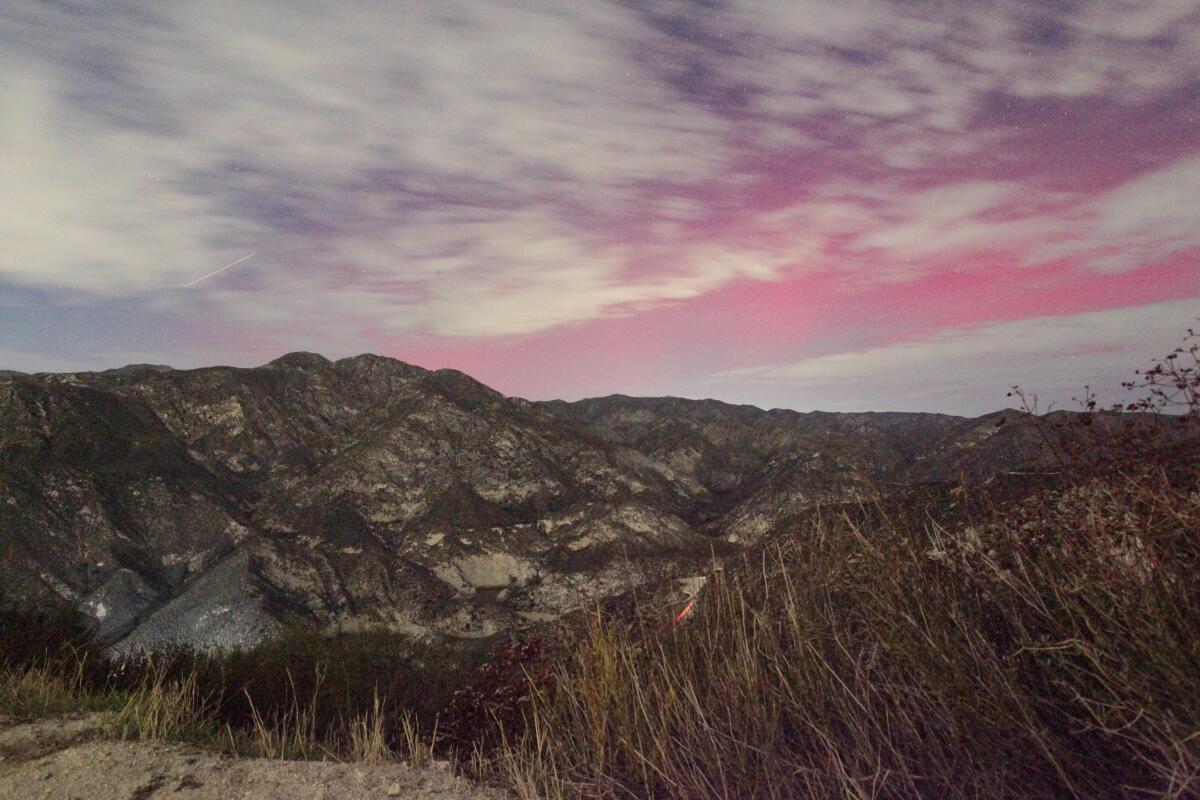 The northern lights as seen from near Angeles Forest Highway on Veterans Day.