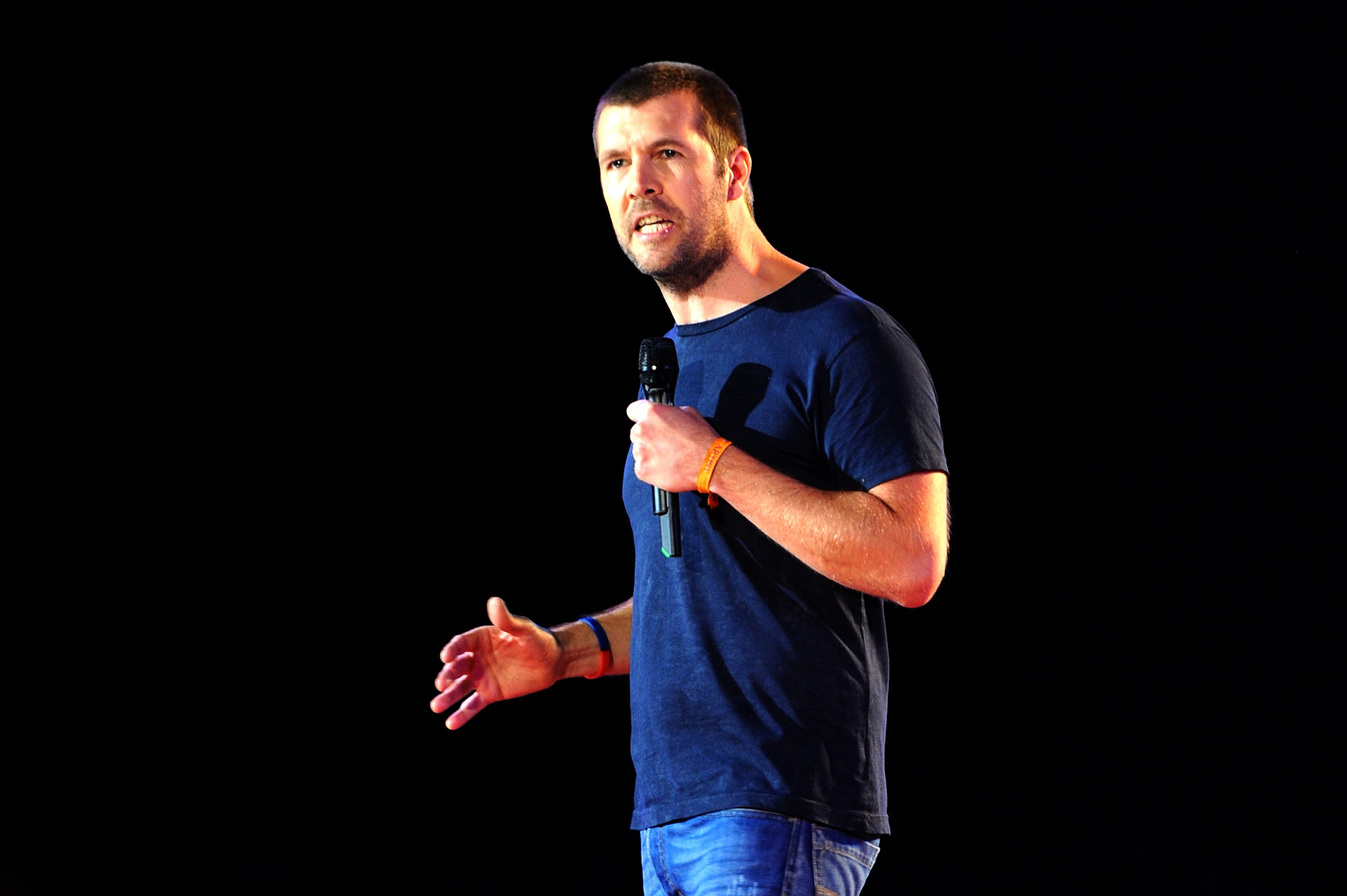 Rhod Gilbert on stage at the Help For Heroes Concert at Twickenham Rugby Stadium.