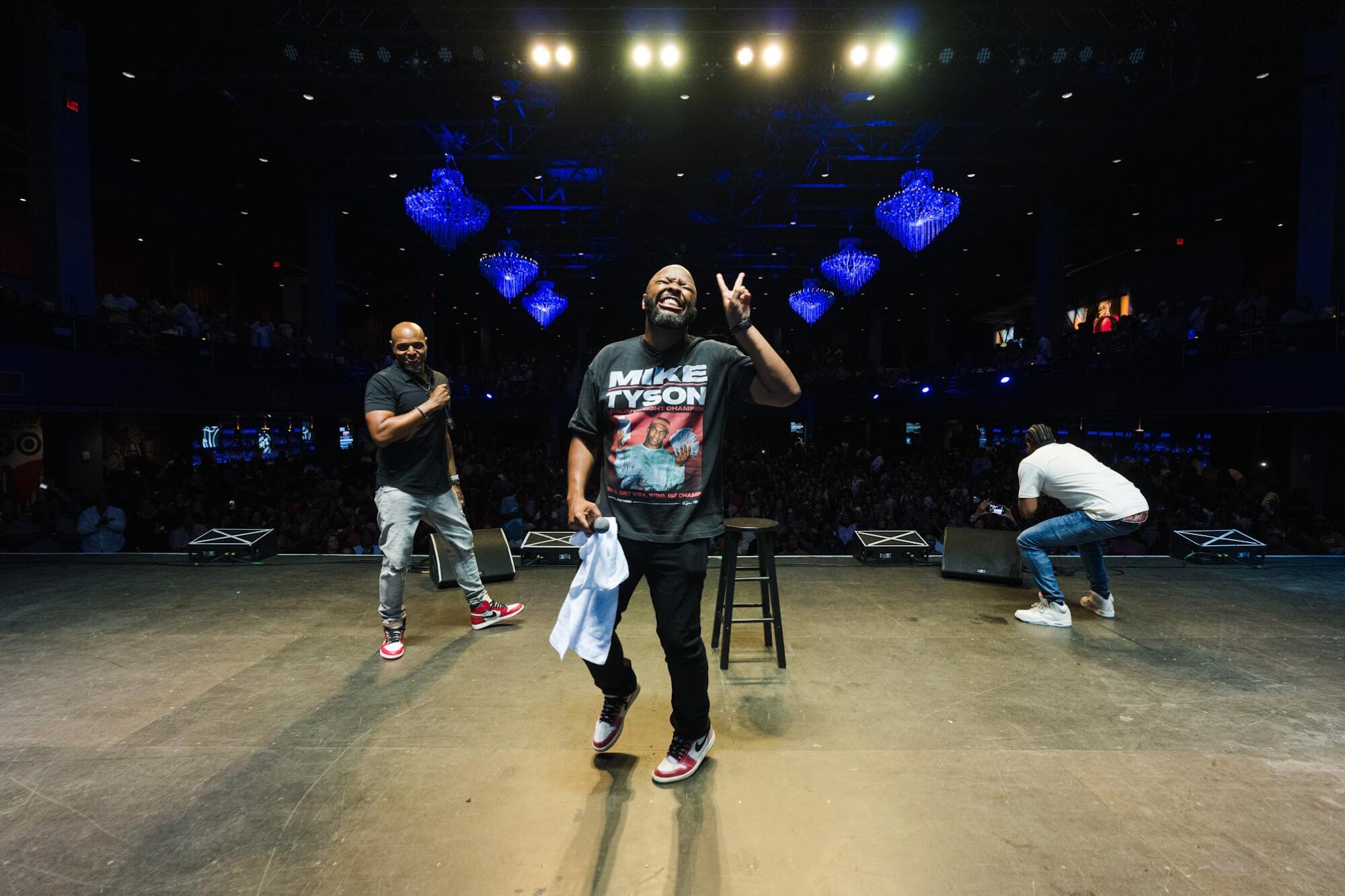 KevOnStage with Tony Baker on the Bald Brothers comedy tour.