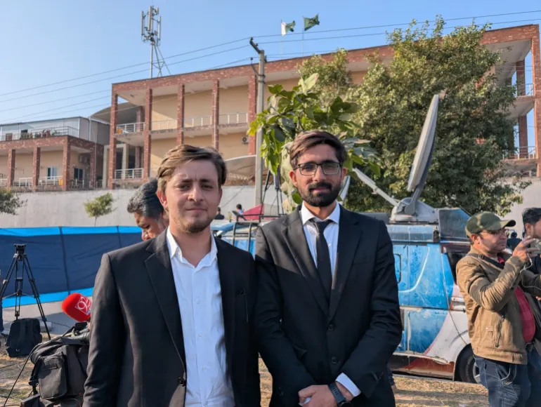 Lawyers outside the District Judicial Complex. 