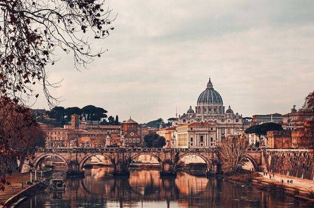 View of Vatican City and Tiber river in autumn