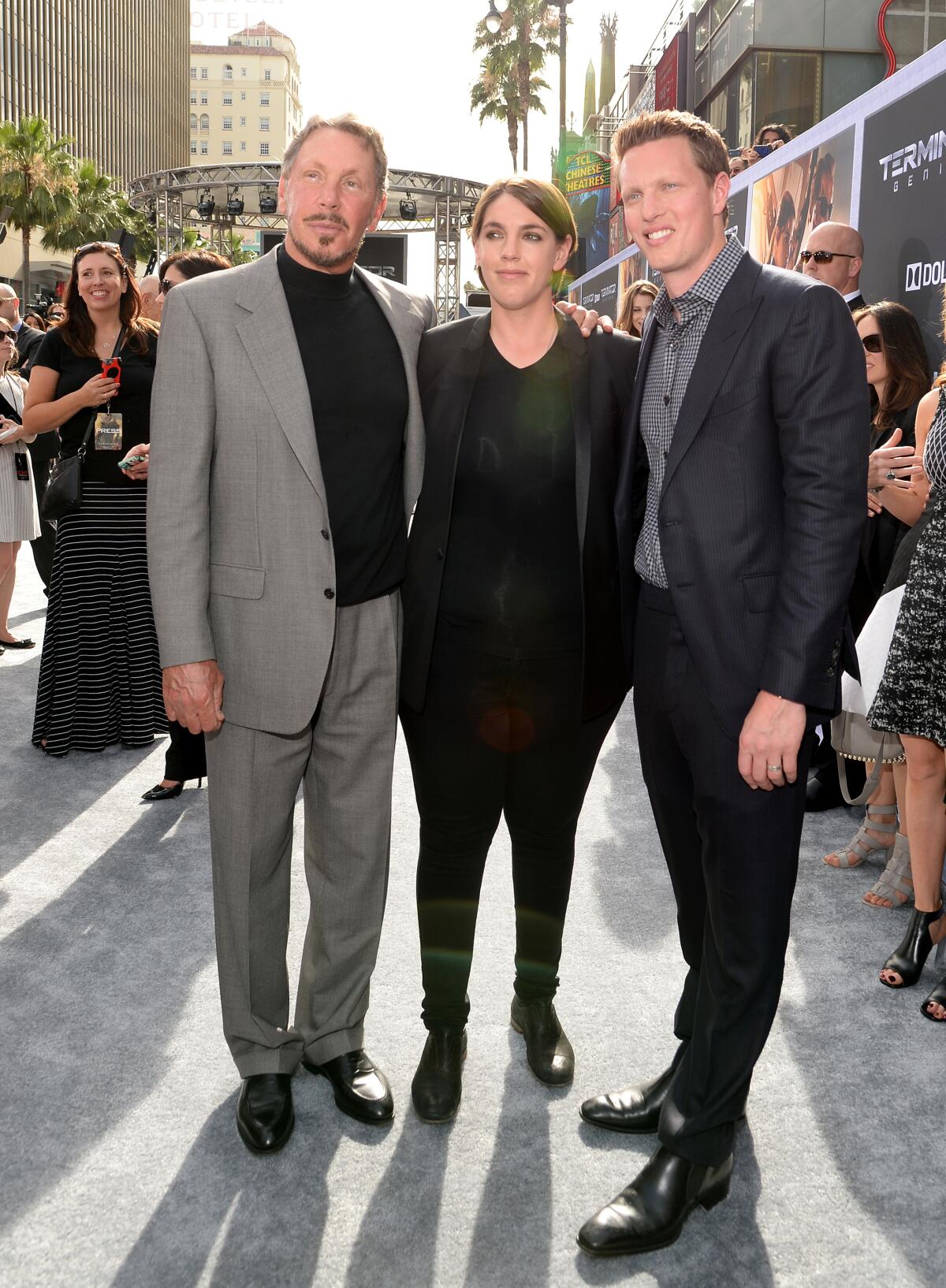 Larry Ellison and his children, the producers Megan Ellison and David Ellison.