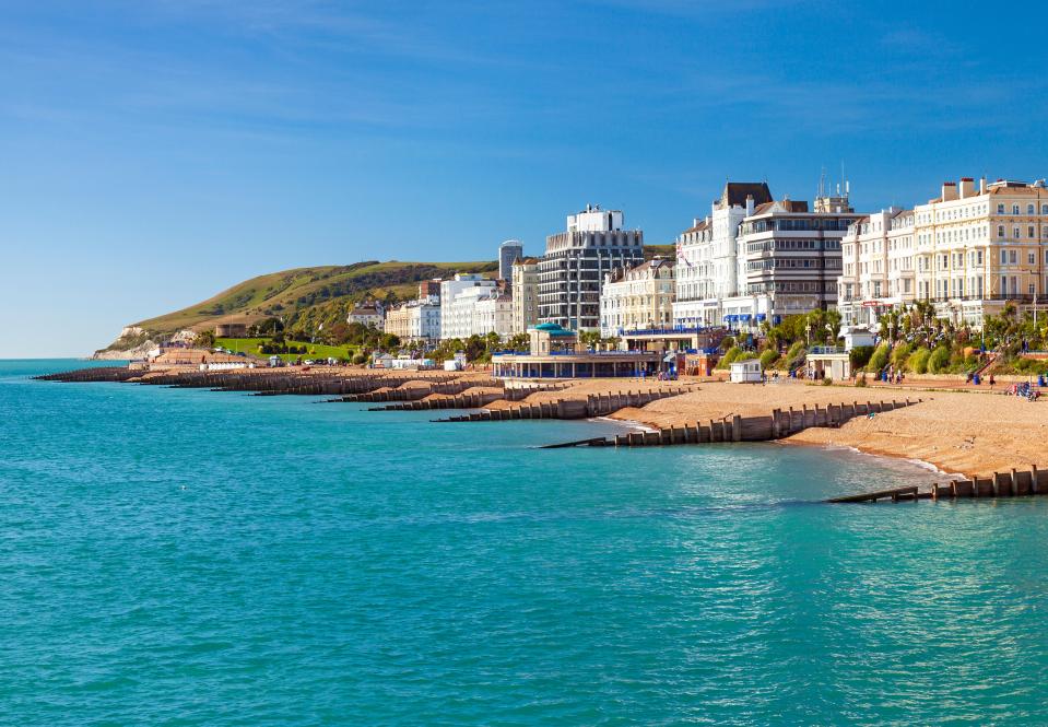 Eastbourne seafront with Beachy Head in the distance.